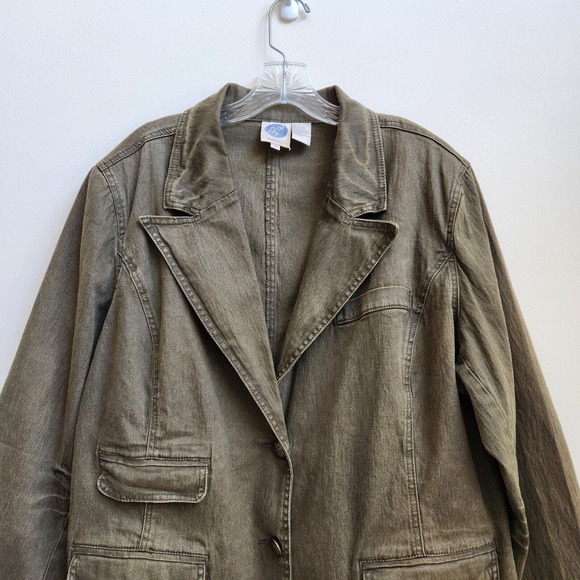DG2 by Diane Gilman Olive Green Denim Jacket Women Size 3X Long Sleeve Pockets - Picture 2 of 10